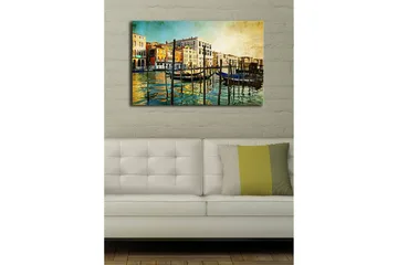 Lerretsbilde med LED-belysning 45x70 cm - Vakker venetiansk kanal med fargerike bygninger og båter - Blå / Oransje / Grønn - Interiør - Maleri & posters - Lerretsbilder