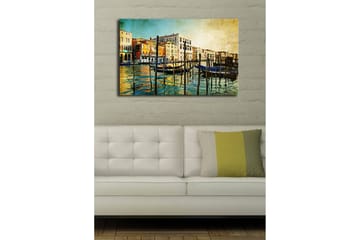 Lerretsbilde med LED-belysning 45x70 cm - Vakker venetiansk kanal med fargerike bygninger og båter - Blå / Oransje / Grønn - Interiør - Maleri & posters - Lerretsbilder