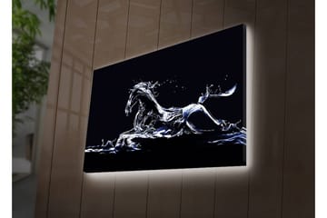 Lerretsbilde med LED-belysning 45x70 cm - Vannhest i dynamisk bevegelse - Blå / Hvit / Svart - Interiør - Maleri & posters - Lerretsbilder