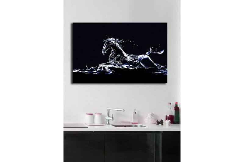 Lerretsbilde med LED-belysning 45x70 cm - Vannhest i dynamisk bevegelse - Blå / Hvit / Svart - Interiør - Maleri & posters - Lerretsbilder