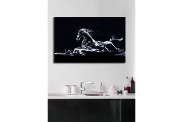 Lerretsbilde med LED-belysning 45x70 cm - Vannhest i dynamisk bevegelse - Blå / Hvit / Svart - Interiør - Maleri & posters - Lerretsbilder