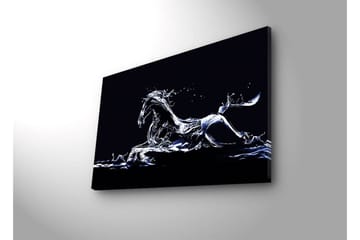 Lerretsbilde med LED-belysning 45x70 cm - Vannhest i dynamisk bevegelse - Blå / Hvit / Svart - Interiør - Maleri & posters - Lerretsbilder