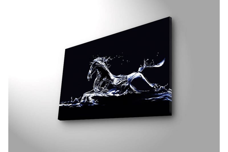 Lerretsbilde med LED-belysning 45x70 cm - Vannhest i dynamisk bevegelse - Blå / Hvit / Svart - Interiør - Maleri & posters - Lerretsbilder