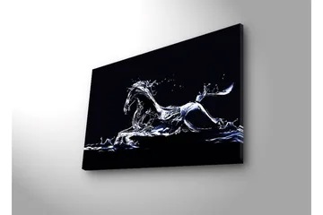 Lerretsbilde med LED-belysning 45x70 cm - Vannhest i dynamisk bevegelse - Blå / Hvit / Svart - Interiør - Maleri & posters - Lerretsbilder