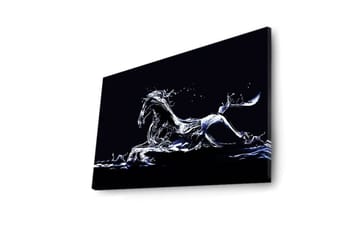 Lerretsbilde med LED-belysning 45x70 cm - Vannhest i dynamisk bevegelse - Blå / Hvit / Svart - Interiør - Maleri & posters - Lerretsbilder