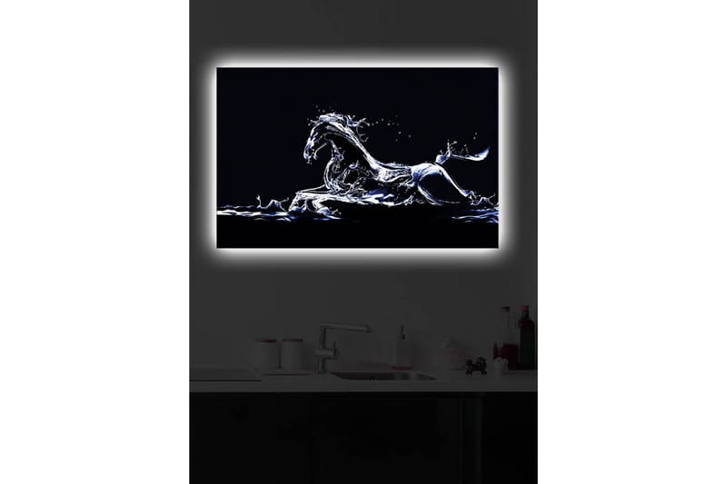Lerretsbilde med LED-belysning 45x70 cm - Vannhest i dynamisk bevegelse - Blå / Hvit / Svart - Interiør - Maleri & posters - Lerretsbilder