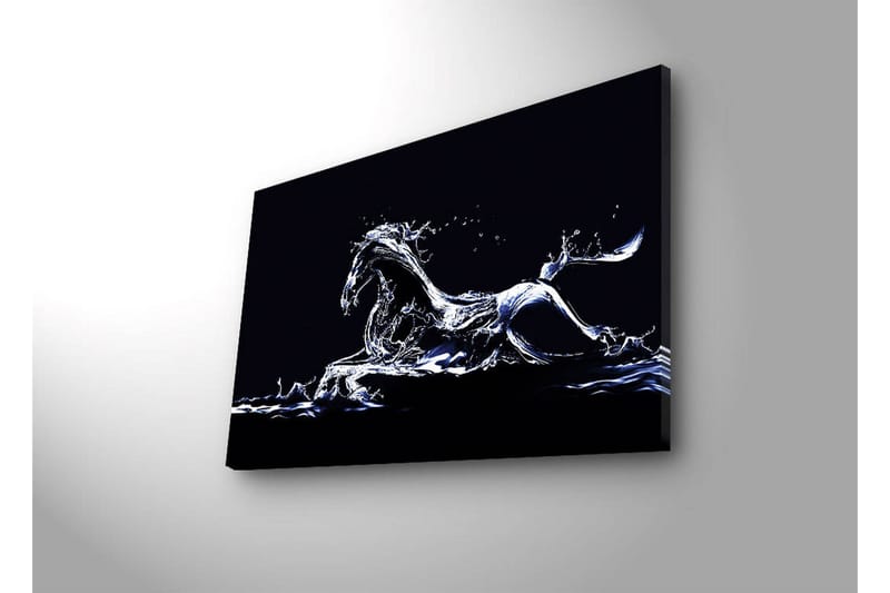 Lerretsbilde med LED-belysning 45x70 cm - Vannhest i dynamisk bevegelse - Blå / Hvit / Svart - Interiør - Maleri & posters - Lerretsbilder