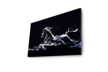 Lerretsbilde med LED-belysning 45x70 cm - Vannhest i dynamisk bevegelse - Blå / Hvit / Svart - Interiør - Maleri & posters - Lerretsbilder