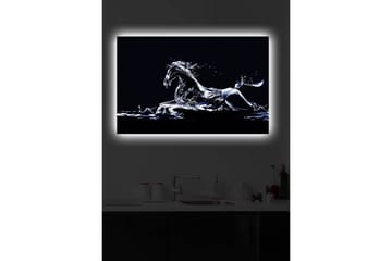 Lerretsbilde med LED-belysning 45x70 cm - Vannhest i dynamisk bevegelse - Blå / Hvit / Svart - Interiør - Maleri & posters - Lerretsbilder