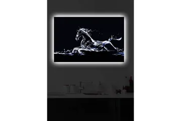 Lerretsbilde med LED-belysning 45x70 cm - Vannhest i dynamisk bevegelse - Blå / Hvit / Svart - Interiør - Maleri & posters - Lerretsbilder