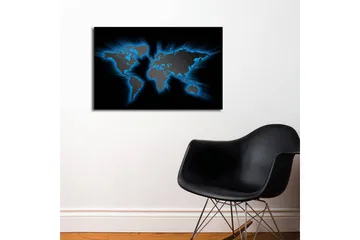 Lerretsbilde med LED-belysning 45x70 cm - Verdenskart med lyseblå konturer mot svart bakgrunn - Svart / Lys blå - Interiør - Maleri & posters - Lerretsbilder