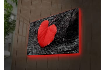Lerretsbilde med LED-belysning 50x70 cm - Røde hjerteformede blader på en mørk treflate - Rød / Svart - Interiør - Maleri & posters - Lerretsbilder