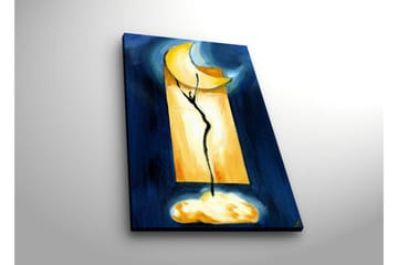 Lerretsbilde med LED-belysning 70x45 cm - Abstrakt komposisjon med en måne og en plantelignende form - Mørk blå / Gul / Svart - Interiør - Maleri & posters - Lerretsbilder