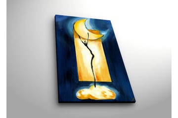 Lerretsbilde med LED-belysning 70x45 cm - Abstrakt komposisjon med en måne og en plantelignende form - Mørk blå / Gul / Svart - Interiør - Maleri & posters - Lerretsbilder