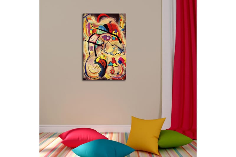 Lerretsbilde med LED-belysning 70x45 cm - Abstrakt komposisjon med fargerike former og linjer - Rød / Gul / Blå - Interiør - Maleri & posters - Lerretsbilder