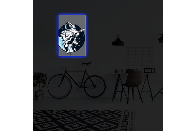 Lerretsbilde med LED-belysning 70x45 cm - Astronaut spiller gitar i rommet - Blå / Svart / Hvit - Interiør - Maleri & posters - Lerretsbilder