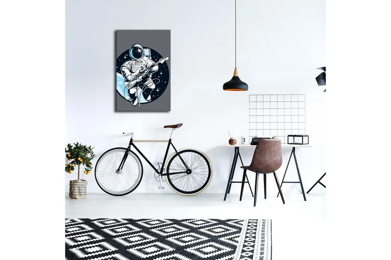 Lerretsbilde med LED-belysning 70x45 cm - Astronaut spiller gitar i rommet - Blå / Svart / Hvit - Interiør - Maleri & posters - Lerretsbilder