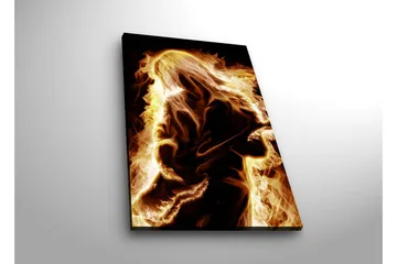 Lerretsbilde med LED-belysning 70x45 cm - Brennende silhuett av en gitarist - Gull / Oransje / Svart - Interiør - Maleri & posters - Lerretsbilder