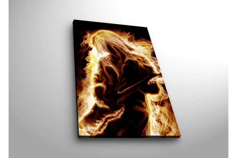 Lerretsbilde med LED-belysning 70x45 cm - Brennende silhuett av en gitarist - Gull / Oransje / Svart - Interiør - Maleri & posters - Lerretsbilder
