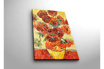 Lerretsbilde med LED-belysning 70x45 cm - Fargerik bukett med solsikker i en vase - Rød / Gul / Grønn - Interiør - Maleri & posters - Lerretsbilder