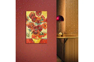 Lerretsbilde med LED-belysning 70x45 cm - Fargerik bukett med solsikker i en vase - Rød / Gul / Grønn - Interiør - Maleri & posters - Lerretsbilder