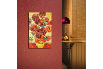 Lerretsbilde med LED-belysning 70x45 cm - Fargerik bukett med solsikker i en vase - Rød / Gul / Grønn - Interiør - Maleri & posters - Lerretsbilder