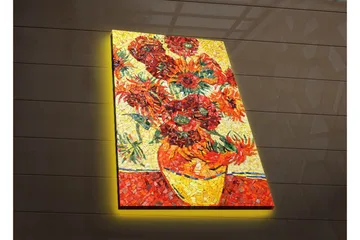 Lerretsbilde med LED-belysning 70x45 cm - Fargerik bukett med solsikker i en vase - Rød / Gul / Grønn - Interiør - Maleri & posters - Lerretsbilder