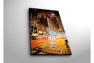 Lerretsbilde med LED-belysning 70x45 cm - Livlig bybilde med bevegelse og lysspill fra trafikk og bygninger - Mørk blå / Oransje / Rød - Interiør - Maleri & posters - Lerretsbilder