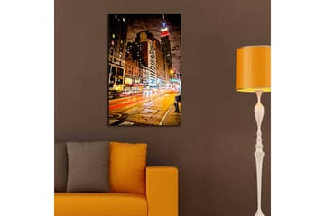 Lerretsbilde med LED-belysning 70x45 cm - Livlig bybilde med bevegelse og lysspill fra trafikk og bygninger - Mørk blå / Oransje / Rød - Interiør - Maleri & posters - Lerretsbilder