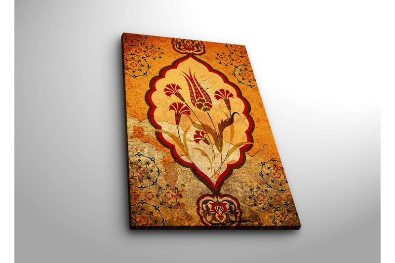 Lerretsbilde med LED-belysning 70x45 cm - Ornamentalt blomstermønster i varme toner - Oransje / Rød / Beige - Interiør - Maleri & posters - Lerretsbilder