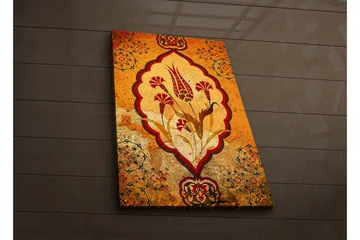 Lerretsbilde med LED-belysning 70x45 cm - Ornamentalt blomstermønster i varme toner - Oransje / Rød / Beige - Interiør - Maleri & posters - Lerretsbilder