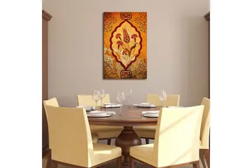 Lerretsbilde med LED-belysning 70x45 cm - Ornamentalt blomstermønster i varme toner - Oransje / Rød / Beige - Interiør - Maleri & posters - Lerretsbilder