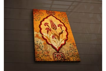 Lerretsbilde med LED-belysning 70x45 cm - Ornamentalt blomstermønster i varme toner - Oransje / Rød / Beige - Interiør - Maleri & posters - Lerretsbilder