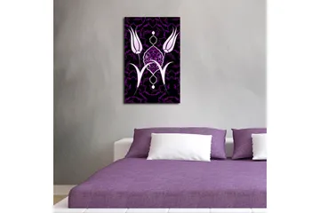 Lerretsbilde med LED-belysning 70x45 cm - Stiliserte blomster i kontrastfarger - Lilla / Hvit / Svart - Interiør - Maleri & posters - Lerretsbilder