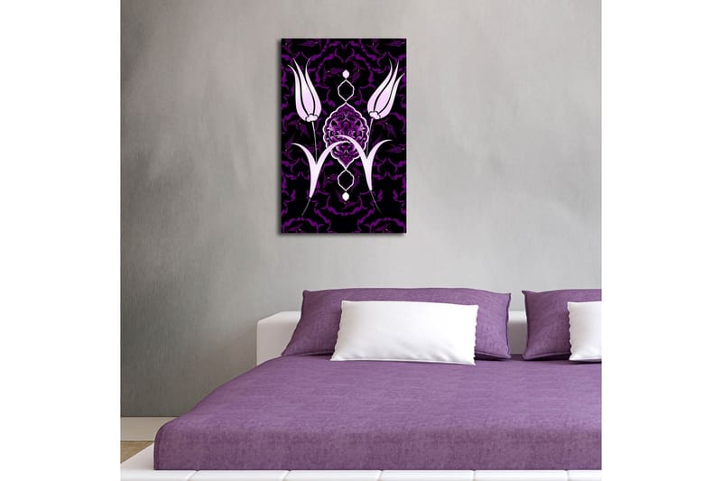 Lerretsbilde med LED-belysning 70x45 cm - Stiliserte blomster i kontrastfarger - Lilla / Hvit / Svart - Interiør - Maleri & posters - Lerretsbilder