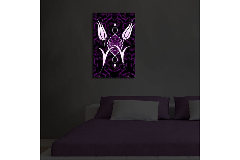 Lerretsbilde med LED-belysning 70x45 cm - Stiliserte blomster i kontrastfarger - Lilla / Hvit / Svart - Interiør - Maleri & posters - Lerretsbilder