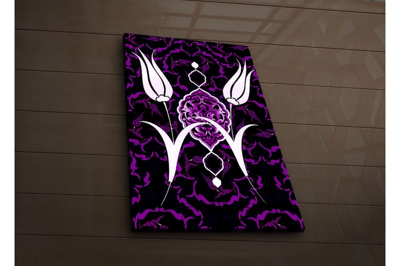 Lerretsbilde med LED-belysning 70x45 cm - Stiliserte blomster i kontrastfarger - Lilla / Hvit / Svart - Interiør - Maleri & posters - Lerretsbilder