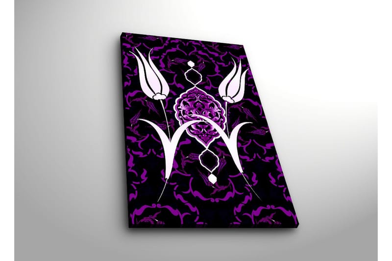 Lerretsbilde med LED-belysning 70x45 cm - Stiliserte blomster i kontrastfarger - Lilla / Hvit / Svart - Interiør - Maleri & posters - Lerretsbilder