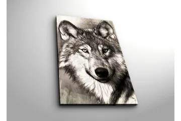 Lerretsbilde med LED-belysning 70x45 cm - Portrett av en ulv med uttrykksfulle detaljer - Svart / Grå / Hvit - Interiør - Maleri & posters - Lerretsbilder