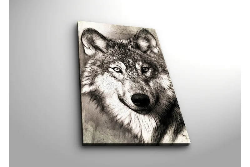 Lerretsbilde med LED-belysning 70x45 cm - Portrett av en ulv med uttrykksfulle detaljer - Svart / Grå / Hvit - Interiør - Maleri & posters - Lerretsbilder