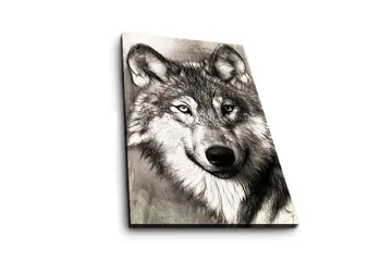 Lerretsbilde med LED-belysning 70x45 cm - Portrett av en ulv med uttrykksfulle detaljer - Svart / Grå / Hvit - Interiør - Maleri & posters - Lerretsbilder