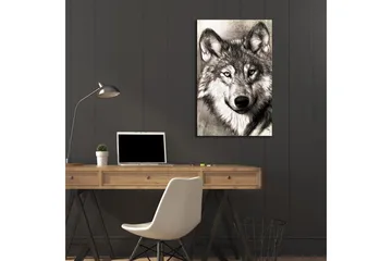 Lerretsbilde med LED-belysning 70x45 cm - Portrett av en ulv med uttrykksfulle detaljer - Svart / Grå / Hvit - Interiør - Maleri & posters - Lerretsbilder