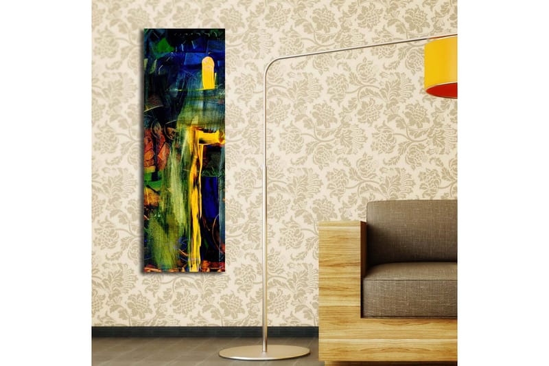 Lerretsbilde med LED-belysning 90x30 cm - Abstrakt komposisjon med sterke farger og former - Grønn / Blå / Gul - Interiør - Maleri & posters - Lerretsbilder
