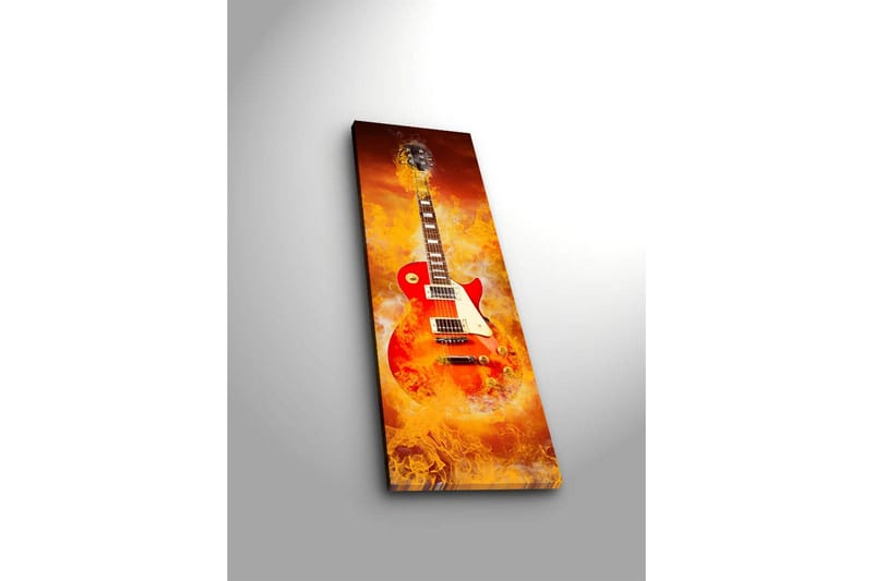 Lerretsbilde med LED-belysning 90x30 cm - Elektrisk gitar omgitt av flammende farger - Rød / Oransje / Gul - Interiør - Maleri & posters - Lerretsbilder