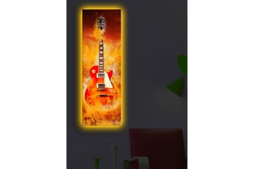 Lerretsbilde med LED-belysning 90x30 cm - Elektrisk gitar omgitt av flammende farger - Rød / Oransje / Gul - Interiør - Maleri & posters - Lerretsbilder