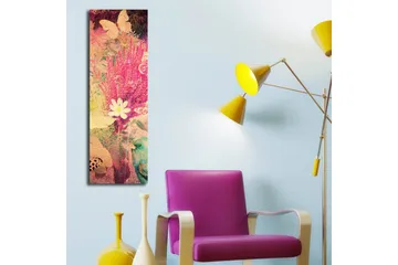 Lerretsbilde med LED-belysning 90x30 cm - Fargerik komposisjon av blomster og sommerfugler - Rosa / Grønn / Hvit - Interiør - Maleri & posters - Lerretsbilder