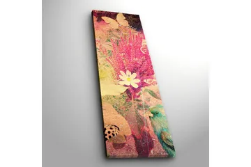 Lerretsbilde med LED-belysning 90x30 cm - Fargerik komposisjon av blomster og sommerfugler - Rosa / Grønn / Hvit - Interiør - Maleri & posters - Lerretsbilder
