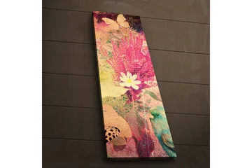 Lerretsbilde med LED-belysning 90x30 cm - Fargerik komposisjon av blomster og sommerfugler - Rosa / Grønn / Hvit - Interiør - Maleri & posters - Lerretsbilder
