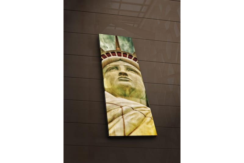 Lerretsbilde med LED-belysning 90x30 cm - Frihetsgudinnen med fokus på ansiktet og kronen - Grønn / Gul / Rød - Interiør - Maleri & posters - Lerretsbilder