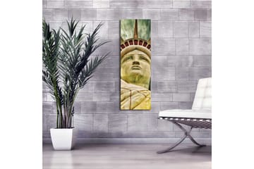 Lerretsbilde med LED-belysning 90x30 cm - Frihetsgudinnen med fokus på ansiktet og kronen - Grønn / Gul / Rød - Interiør - Maleri & posters - Lerretsbilder